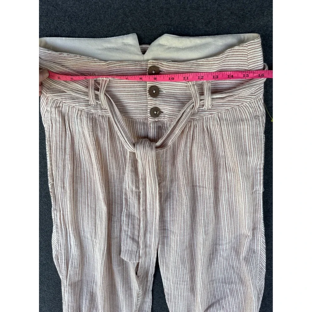 Free People Striped Cotton High Waist Tie Belt Pants OB799935 Cream Red Size 6